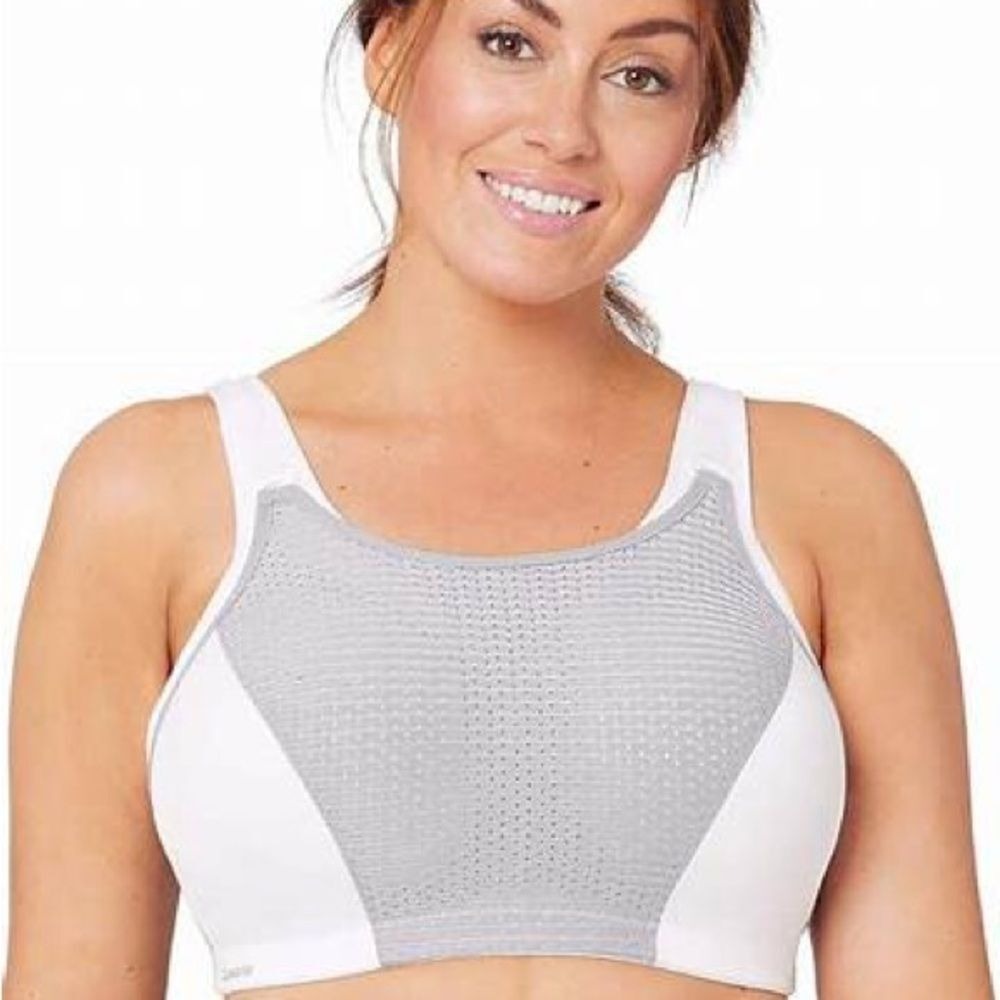 Glamorise 1166 Double Layer High Impact Sports Bra White‎ Grey 36B